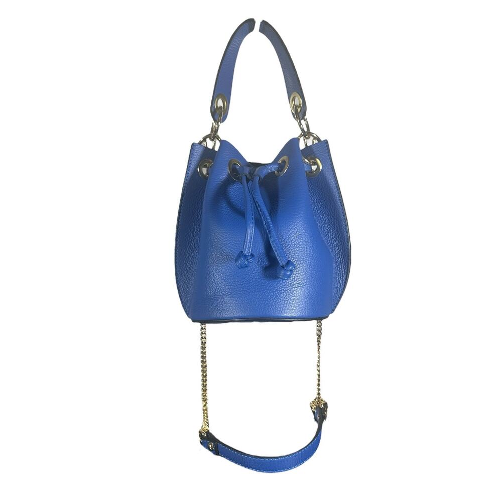 Diva Bags Alcina Bluette Leather Bucket Bag Gold Chain Crossbody made in Italy - Picture 2 of 11